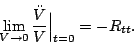 \begin{displaymath}
\lim_{V \to 0} {\ddot V\over V}\Bigr\vert _{t = 0} =
- R_{tt}.
\end{displaymath}