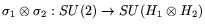 $\sigma_1\otimes\sigma_2:SU(2)\rightarrow
SU(H_1\otimes H_2)$