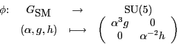 \begin{displaymath}\begin{array}{rccc}
\phi \colon & {G_{\mbox{\rm SM}}}&\to& {...
...ha^{3}g & 0 \\
0 & \alpha^{-2}h
\end{array}\right)
\end{array}\end{displaymath}