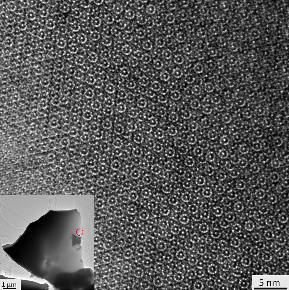 High-resolution electron-microscopy image of natural Al71Ni24Fe5 quasicrystal found in the Khatyrka meteorite, showing decagonal patterns that never quite repeat.    Photo by Paul J. Steinhardt et al. from http://www.nature.com/srep/2015/150313/srep09111/full/srep09111.html