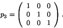 \begin{displaymath}
% latex2html id marker 1599
p_3 =
\left( \begin{array}{ccc}
1 & 0 & 0 \\  0 & 1 & 0 \\  0 & 0 & 1 \end{array} \right) . \end{displaymath}