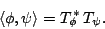 \begin{displaymath}\langle \phi,\psi \rangle = {T_\phi}^{\!\!\ast}\, T_\psi . \end{displaymath}