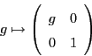 \begin{displaymath}g \mapsto
\left(
\begin{array}{cc}
g & 0 \\
0 & 1
\end{array}\right)
\end{displaymath}